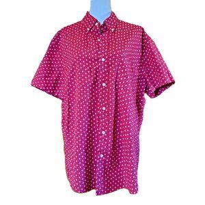 J Crew Stretch Men's Button Down Shirt Short Sleeve Red Size L Geometric Print